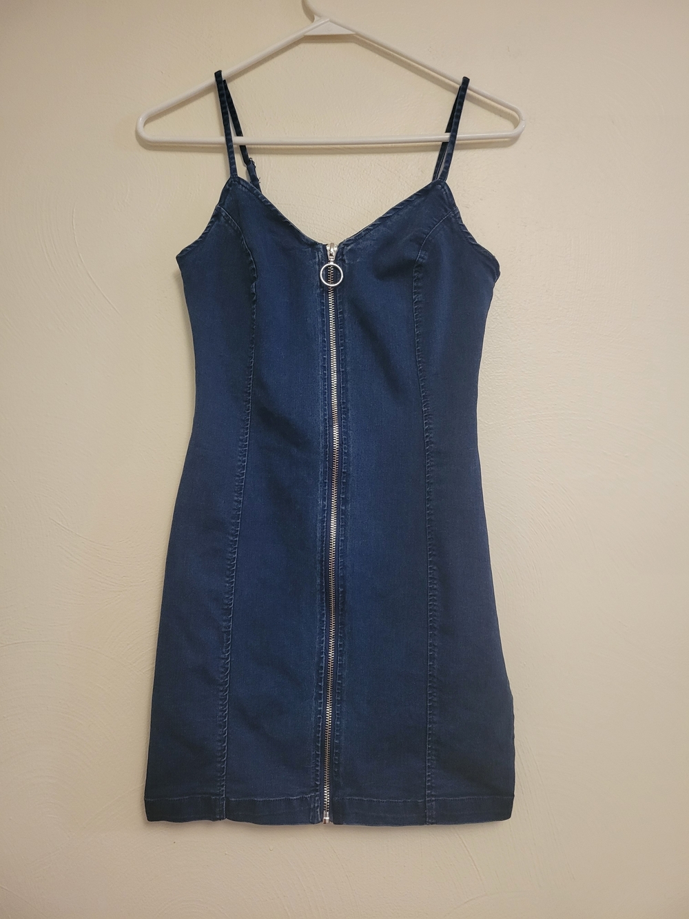 Iris Dark Blue Denim Zip-Front Mini Dress Size Small